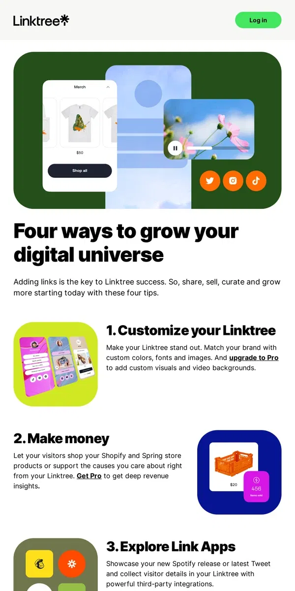 Email from Linktree. Get started and get growing