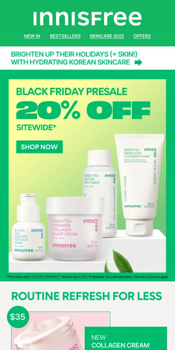 Email from innisfree. 20% OFF Sitewide Continues!