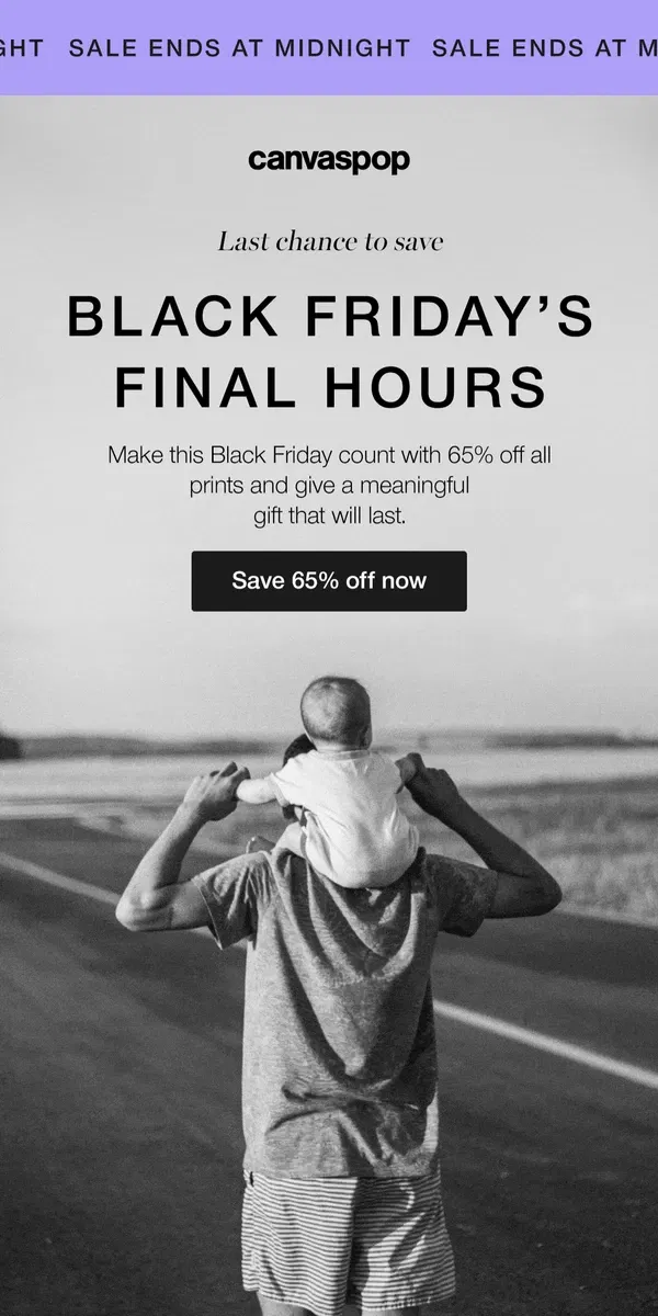 Email from Canvaspop. Last Chance for Black Friday Savings!