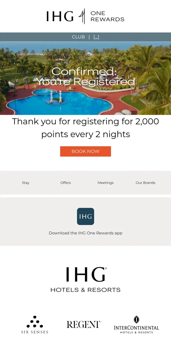 Email from IHG Hotels & Resorts. You are now registered for 2,000 points every 2 nights