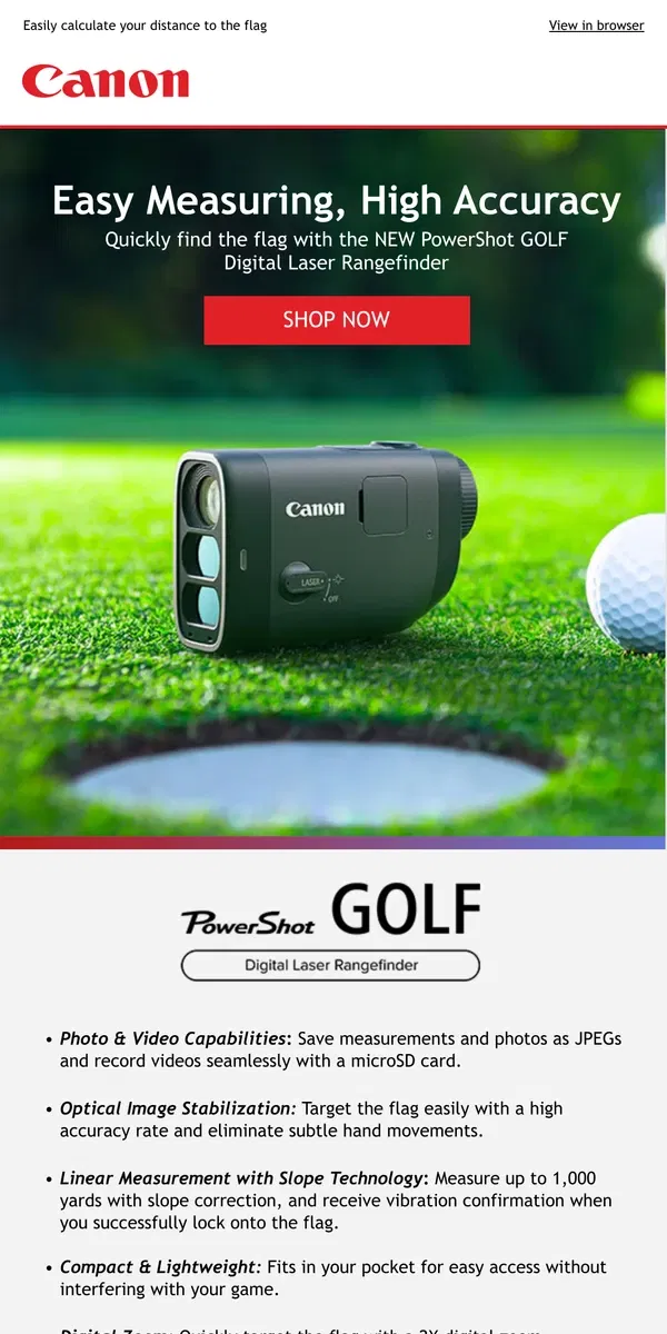 Email from Canon. NOW SHIPPING! Tee Up with the NEW PowerShot GOLF ⛳