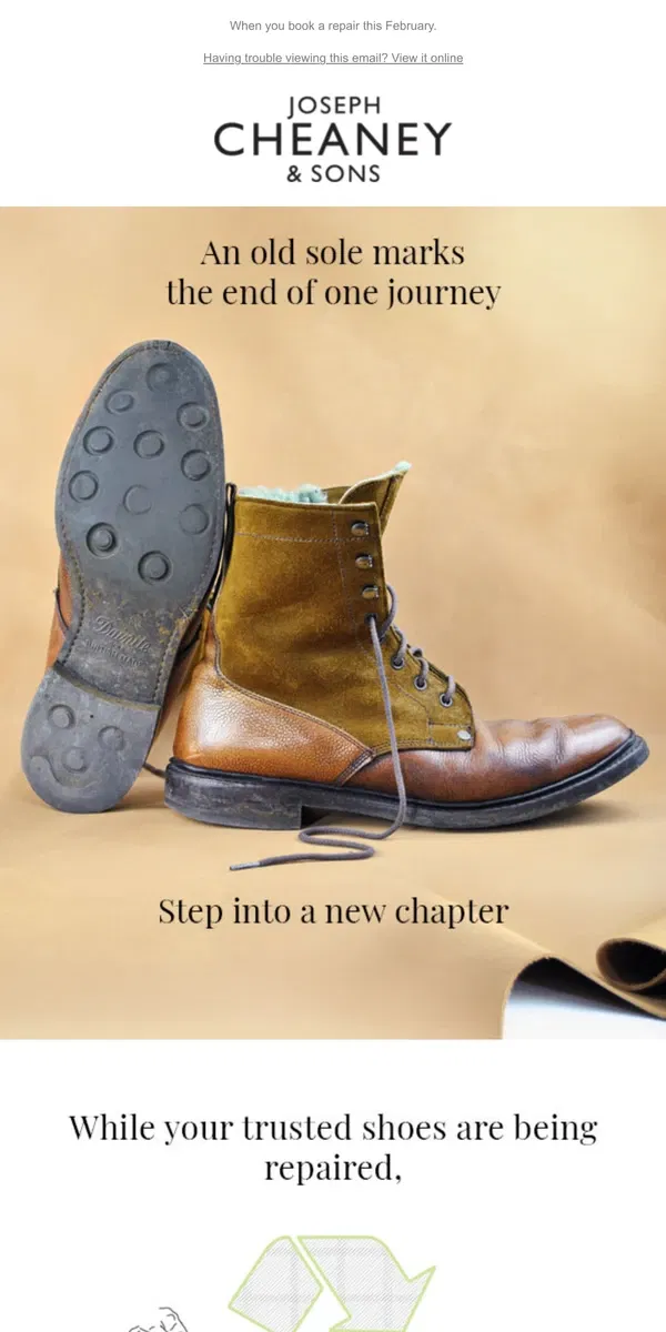 Email from Joseph Cheaney. Get 20% off a new pair [Name]!