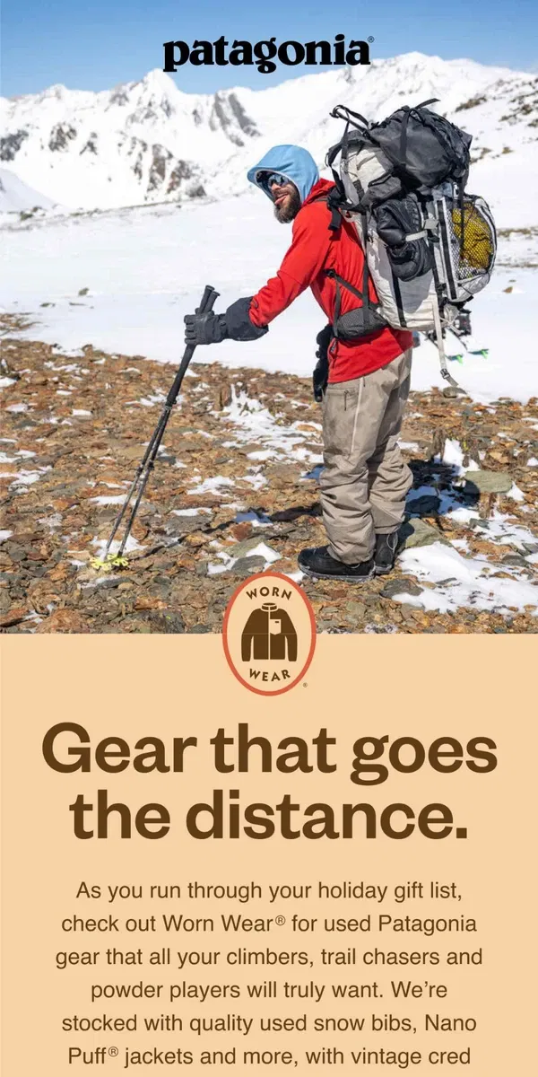 Email from Patagonia. Gifts that are better than new