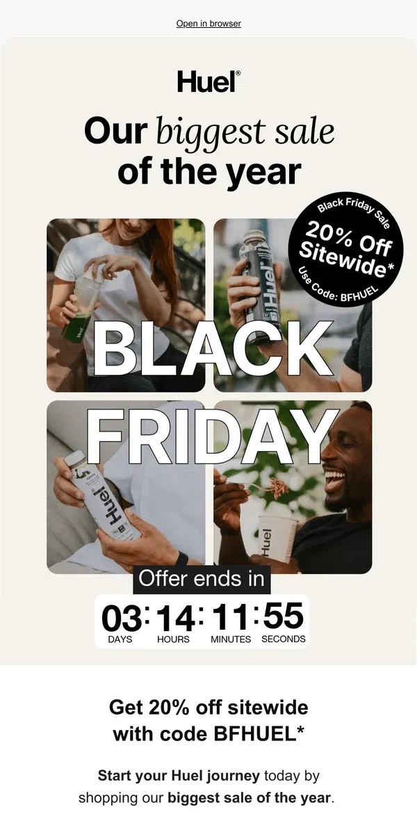 Email from Huel. You're Invited: Huel's first Black Friday sale