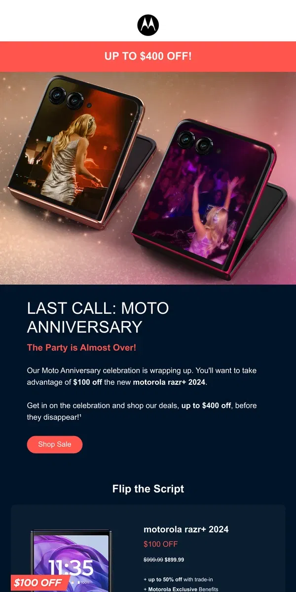 Email from Motorola. 🚨 Hurry! Exclusive Moto Anniversary Deals Ending! 🎉