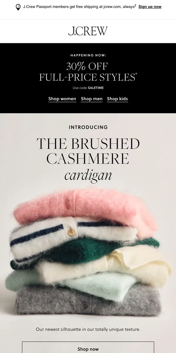 Email from J.Crew. Introducing the brushed cashmere cardigan