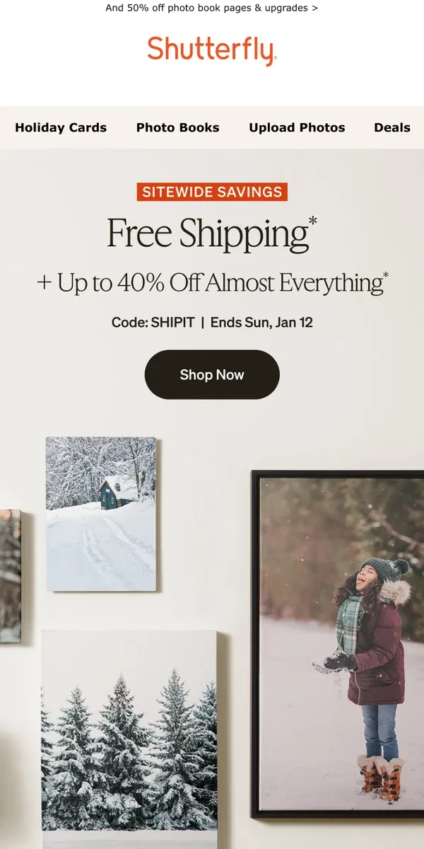 Email from Shutterfly. 🛍️ Sitewide savings: up to 40% off (almost) everything!