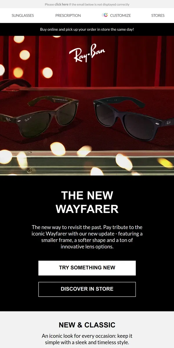 Email from Ray-Ban. New Wayfarer | The same but different