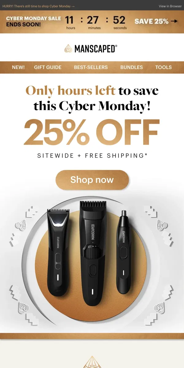 Email from MANSCAPED. ⚡️FINAL HOURS⚡Cyber Monday ends soon!