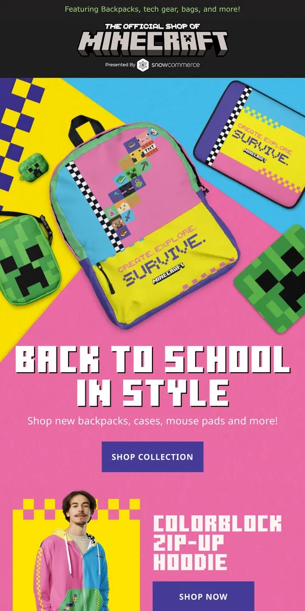 Email from Minecraft. Shop Back to School with Minecraft!