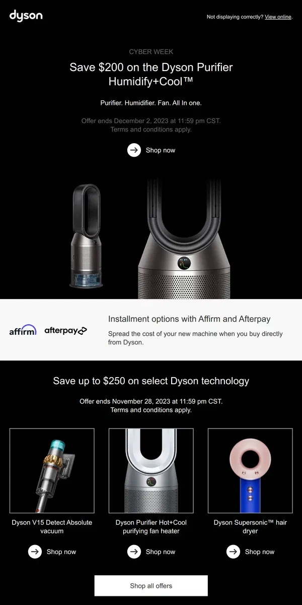 Email from Dyson. Save $200 on the Dyson Purifier Humidify+Cool