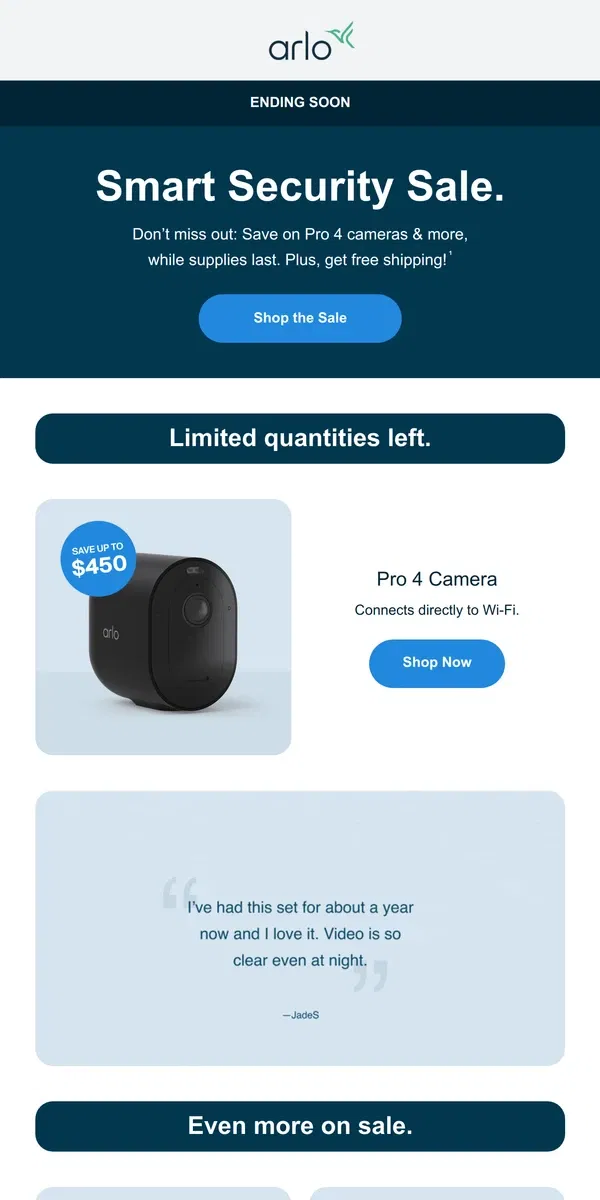 Email from Arlo. Smart Security Sale ends soon!