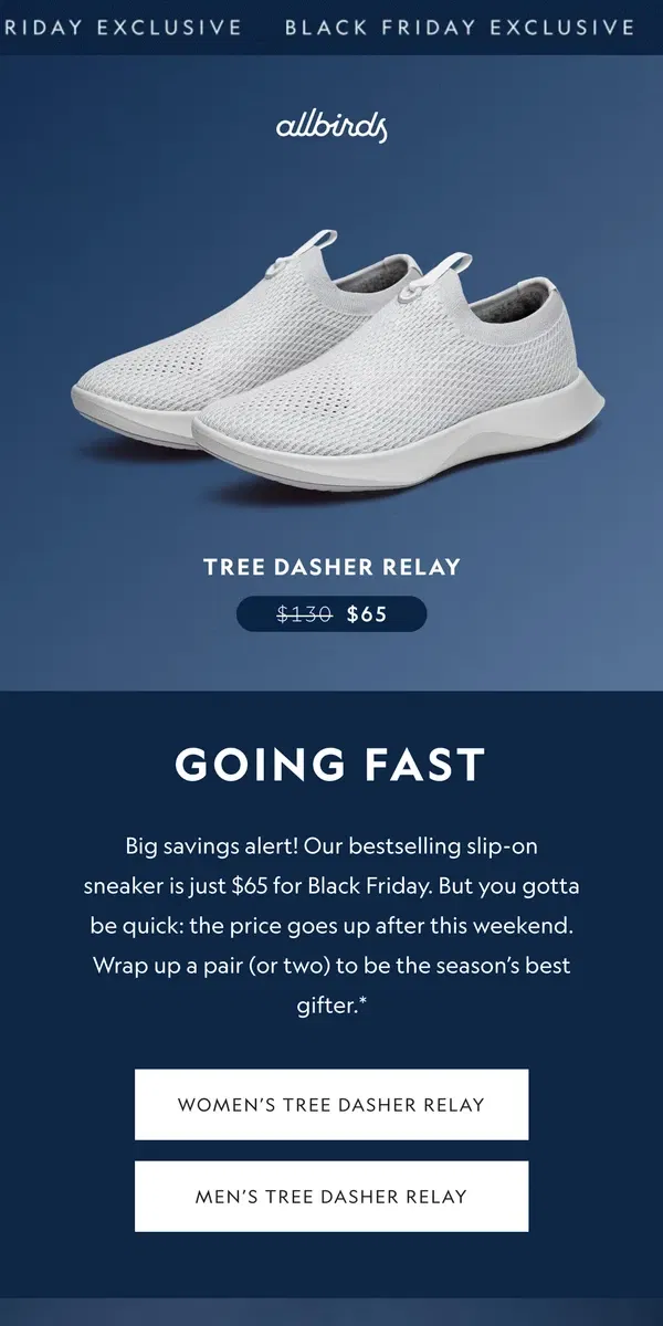 Email from Allbirds. Exclusive Deal, Just For Black Friday 👀