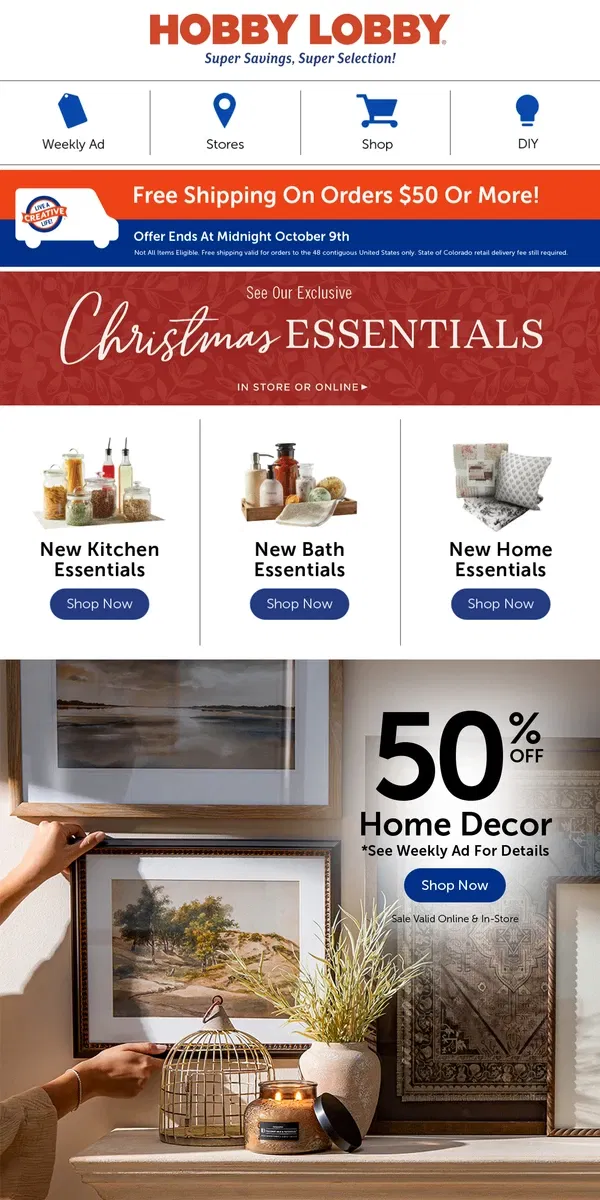 Email from Hobby Lobby. Upgrade Your Mantel With 50% Off Home Decor!