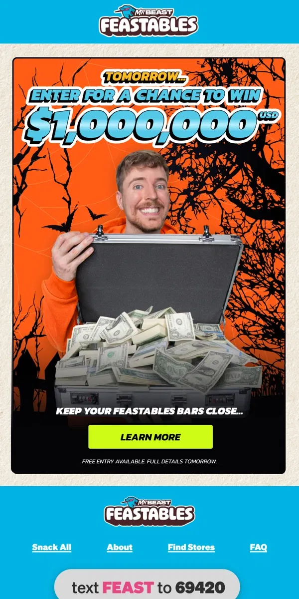 Email from Feastables. $1,000,000 GIVEAWAY