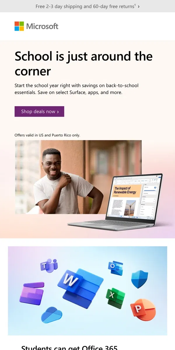 Email from Microsoft Store. Back-to-school tech, for less