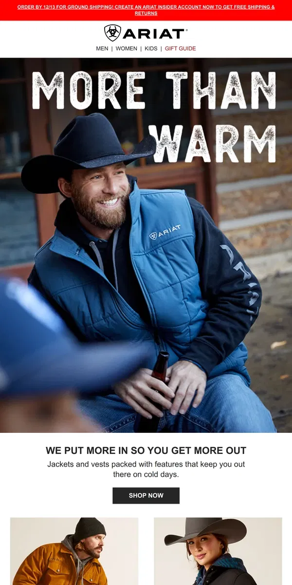 Email from Ariat. Level Up Your Winter Wardrobe