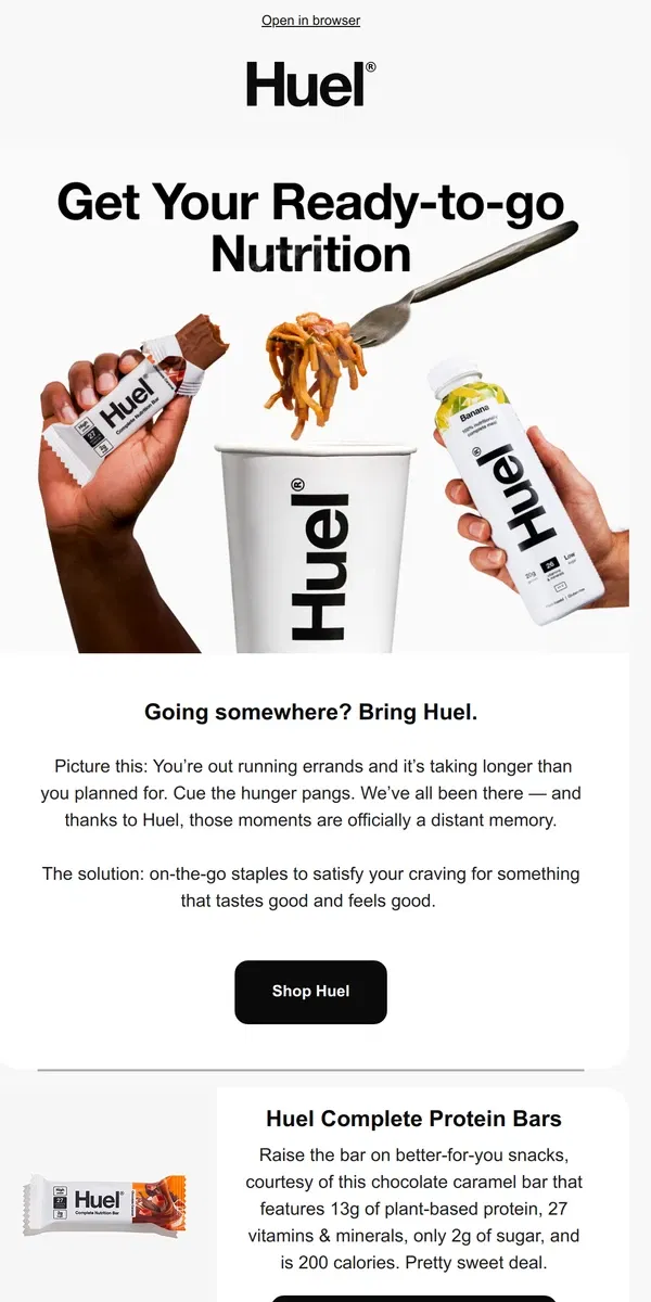 Email from Huel. Get Your On-the-go Nutrition Today