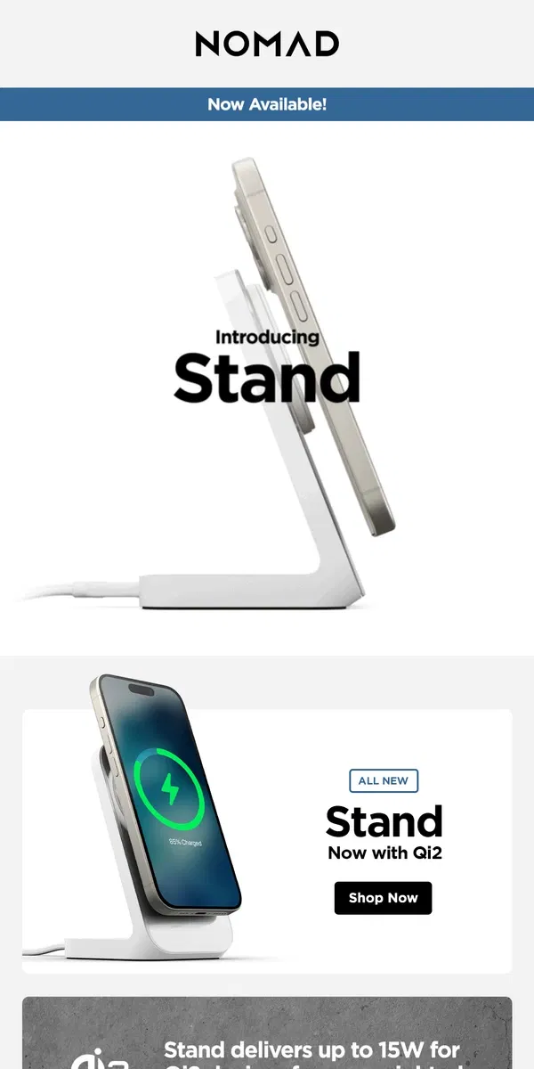 Email from Nomad. Introducing: Stand Qi2