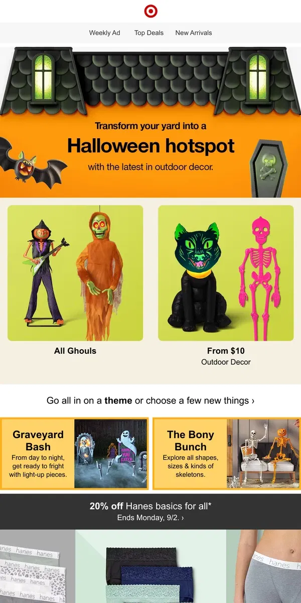 Email from Target. Trick or treat—Halloween outdoor decor is here 🕸️ 🎃