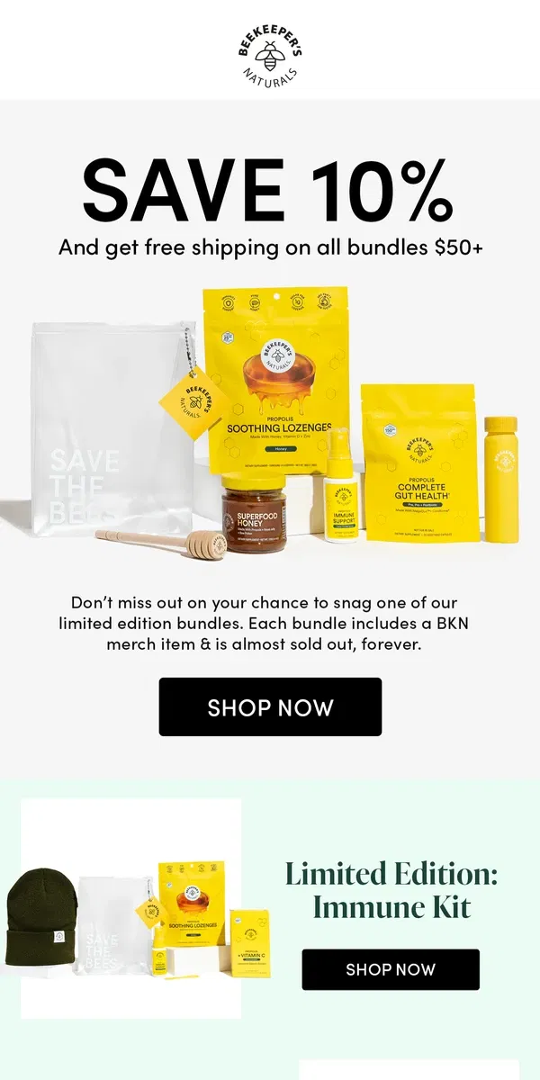 Email from Beekeeper's Naturals. Save 10%