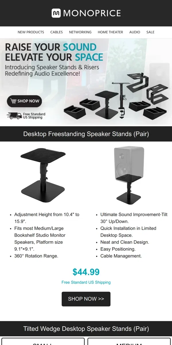 Email from Monoprice. NEW ARRIVAL | Introducing Speaker Stands & Risers Redefining Audio Excellence!