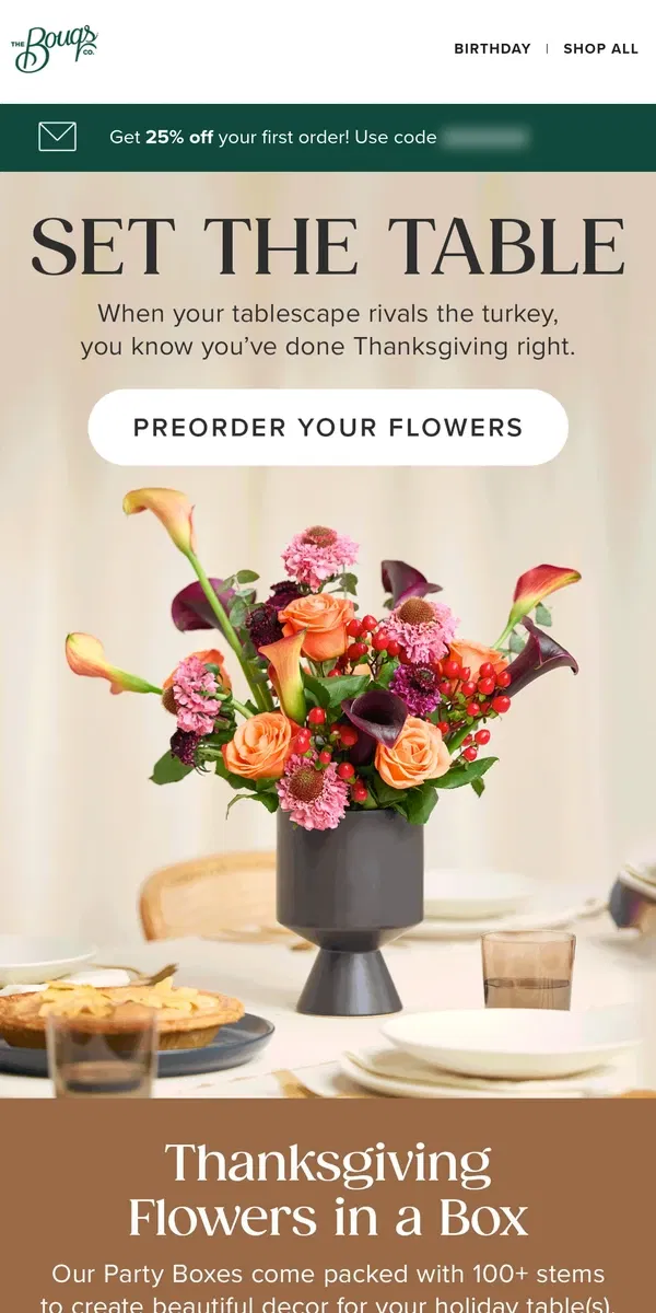 Email from The Bouqs Co.. Thanksgiving flowers that WOW