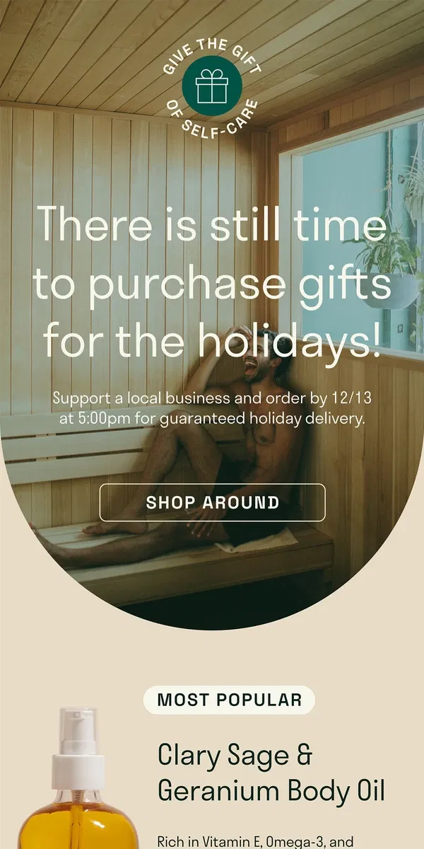 Email from Sauna House. Holiday delivery deadline is approaching.