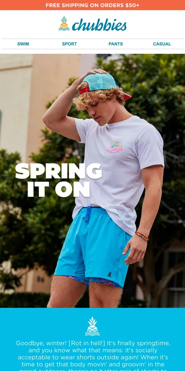 Email from Chubbies Shorts. You don't name a pair of shorts "Bronto Blasts" unless you mean business