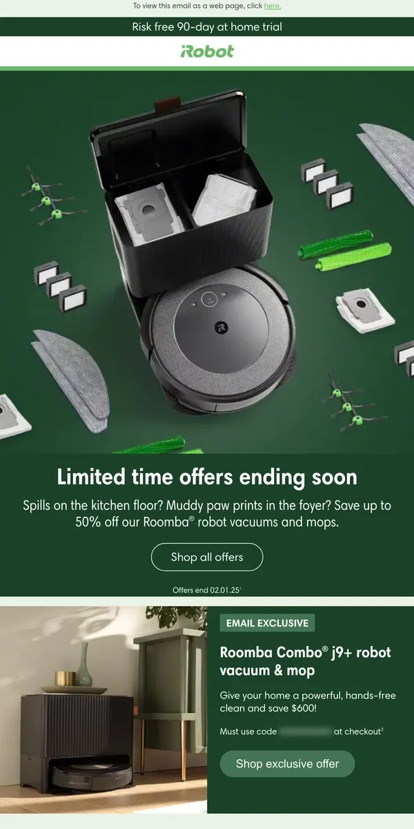 Email from iRobot. ⏰ Last Chance: grab the lowest prices before they're gone!