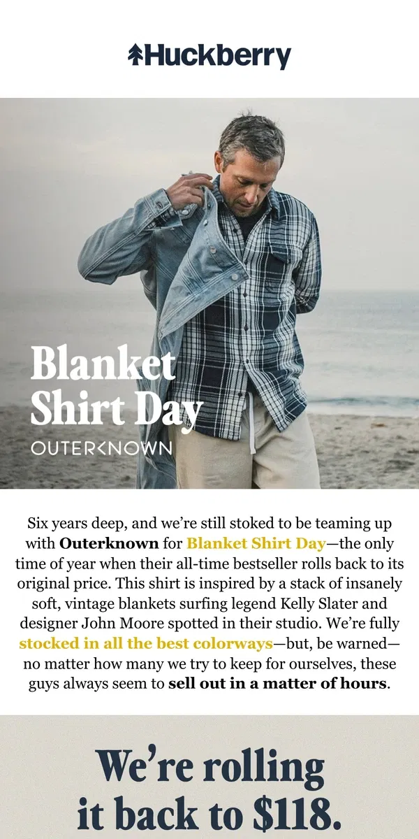 Email from Huckberry. The Shirt That Sells Out in Hours