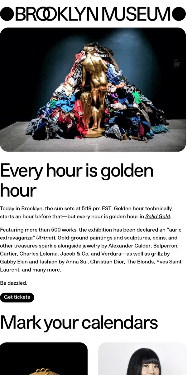 Email from Brooklyn Museum. Catch golden hour at the Brooklyn Museum ✨