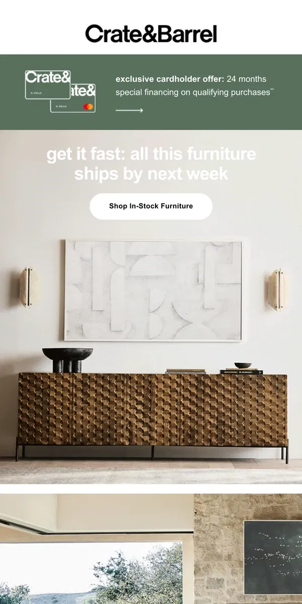 Email from Crate & Barrel. Need updates fast? We’ve got you →