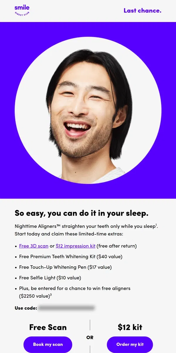 Email from SmileDirectClub. Straighten your teeth only while you sleep. 💤