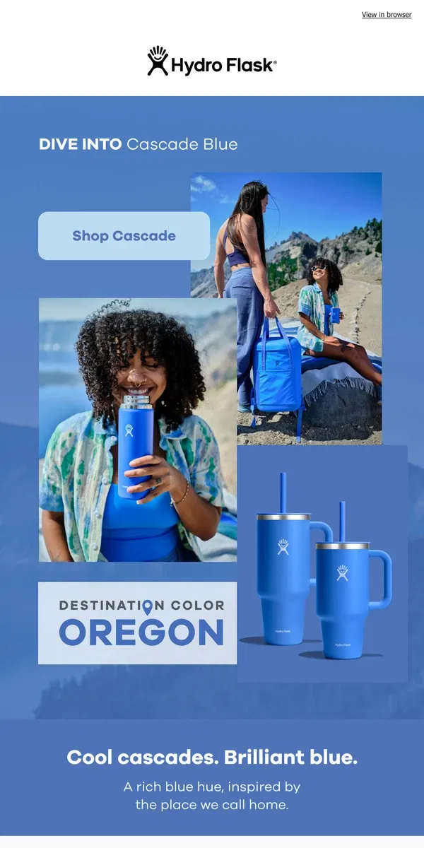 Email from Hydro Flask. Meet Cascade Blue