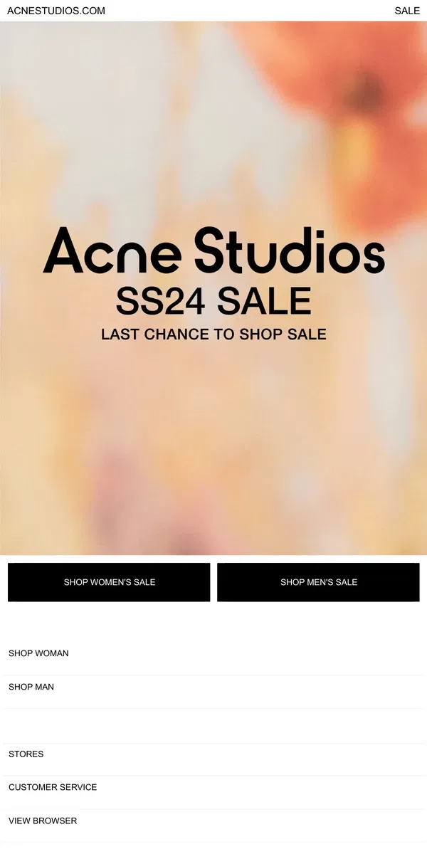 Email from Acne Studios. Final hours of sale