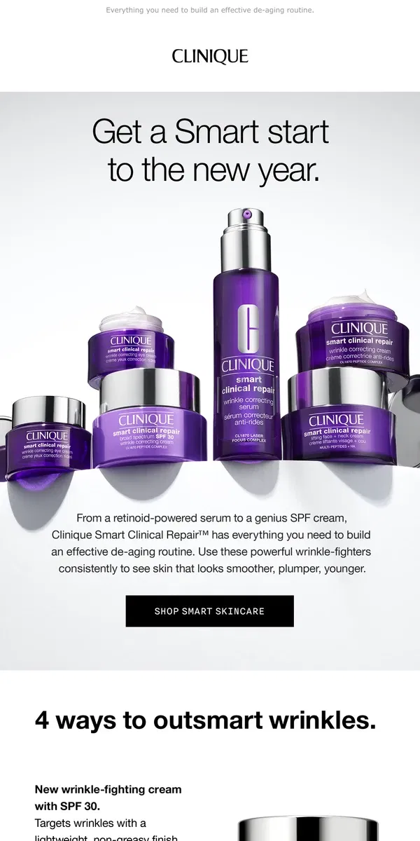 Email from Clinique. 4 ways to outsmart wrinkles.