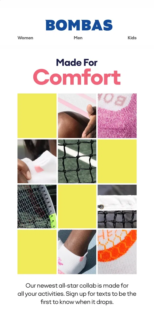 Email from Bombas. Sporty Collab Coming Soon 🎾