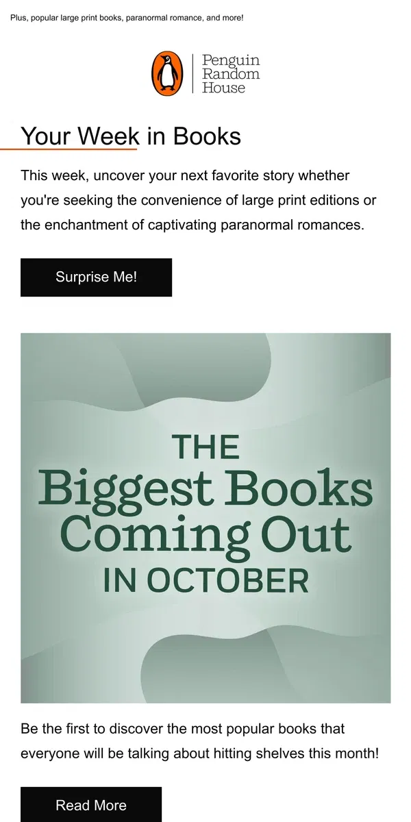 Email from Penguin Random House. Your Week in Books: The Biggest Books of the Month