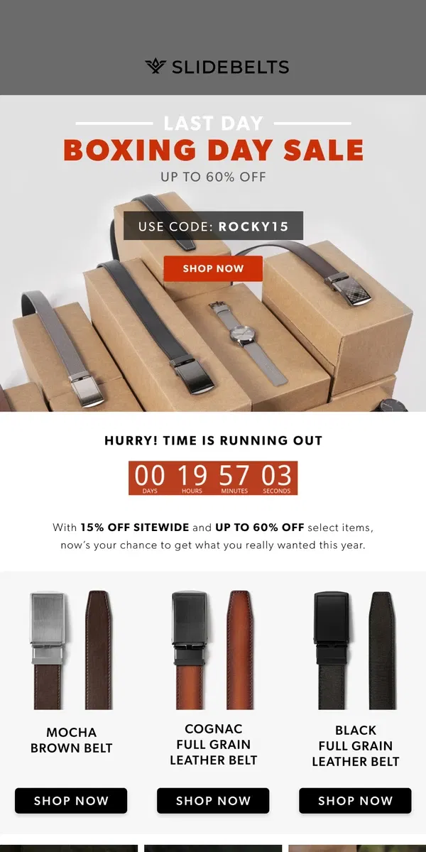 Email from SlideBelts. 🚨 Up to 60% OFF for our Boxing Day Sale