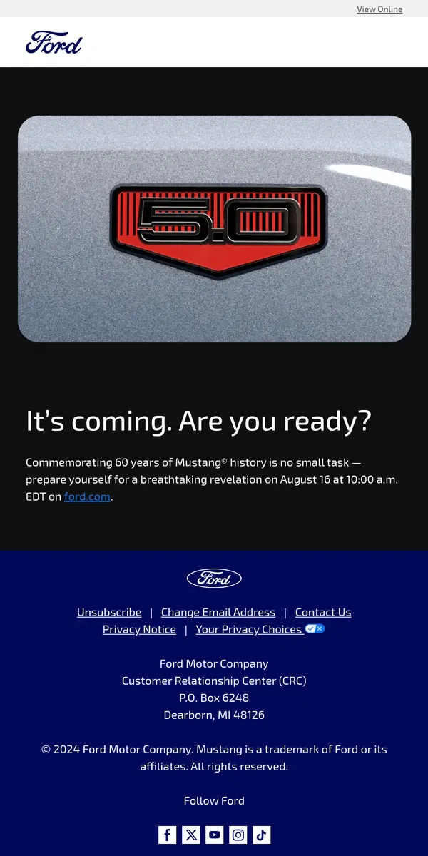 Email from Ford. Unlimited excitement starts tomorrow