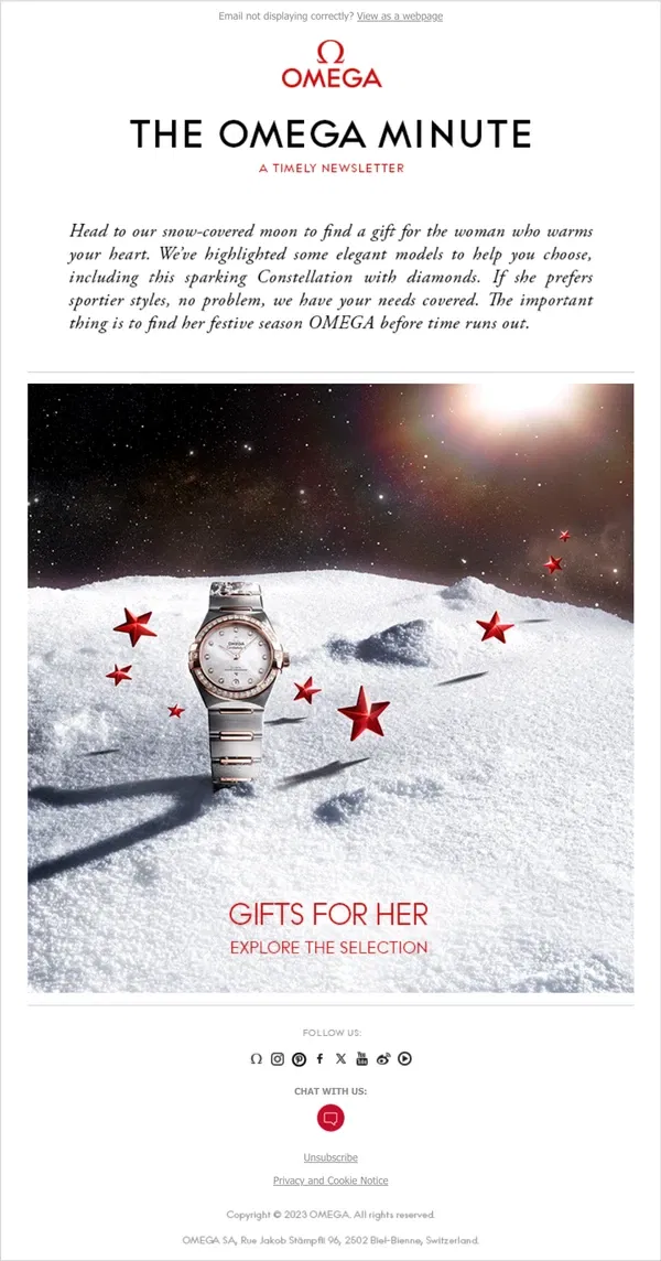 Email from OMEGA. Gifts for her