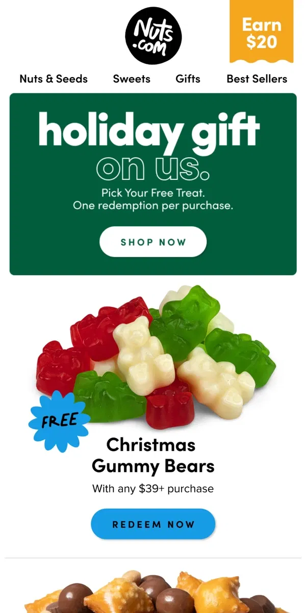 Email from Nuts.com. Your Holiday Freebie is Waiting!