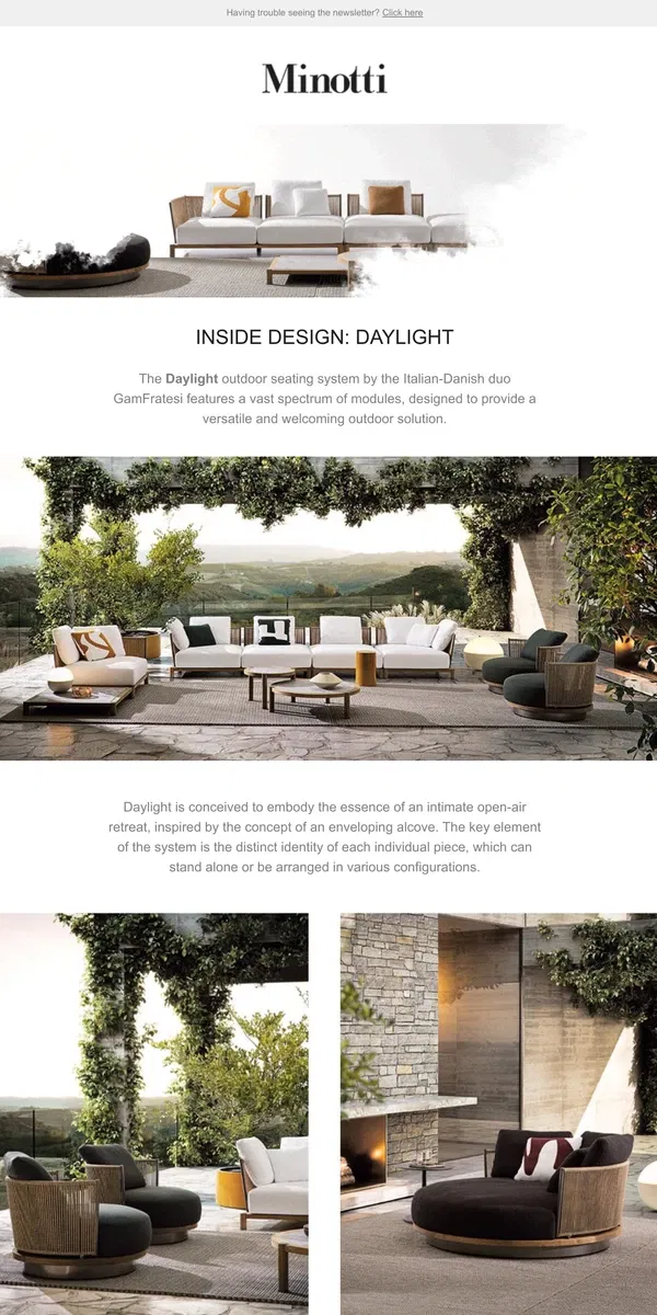 Email from MINOTTI. INSIDE DESIGN: DAYLIGHT