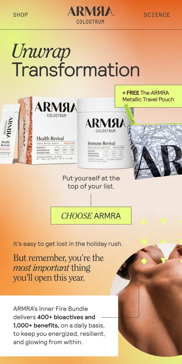 Email from ARMRA Colostrum. Get A Gift & Get A Gift