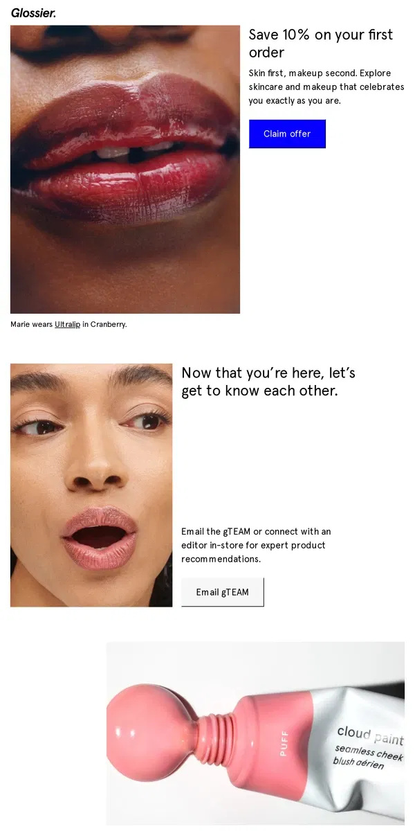 Email from Glossier. We're here to help