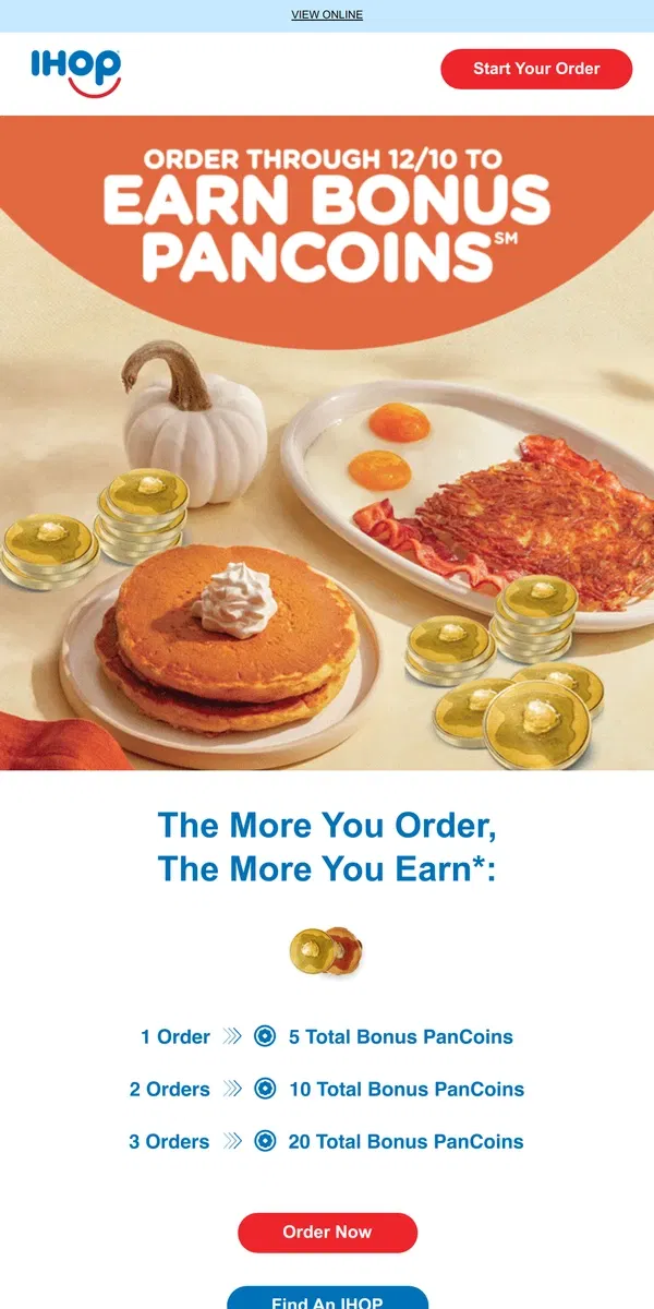 Email from IHOP. Earn up to 20 BONUS PanCoins!