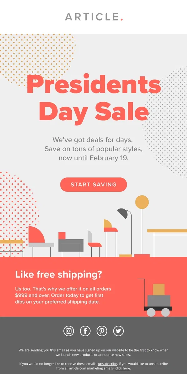 Email from Article. Our Presidents Day Sale is on