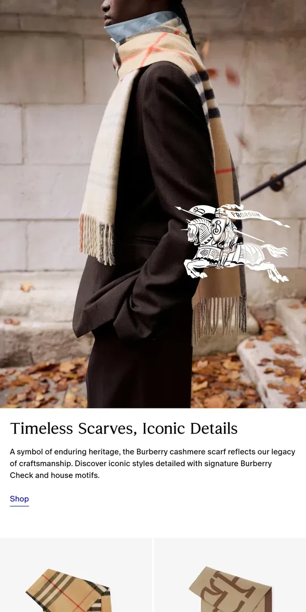 Email from Burberry. Iconic Burberry scarves