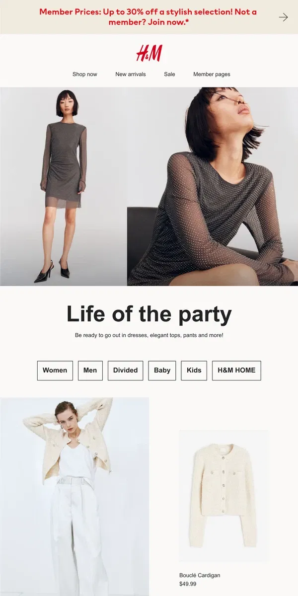 Email from H&M. New party faves for your holiday needs